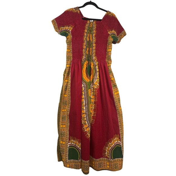 Rainbow Size Large African Smocked Top Maxi Dress Cotton Tribal Print - Picture 1 of 8